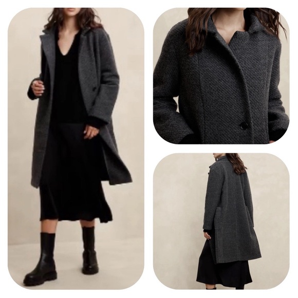 Banana Republic XL dark charcoal 32% wool long coat - Picture 12 of 16